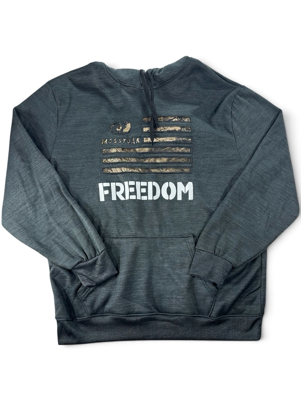 Mossy Oak Men's Charcoal Crewneck Sweatshirt with Camo Flag